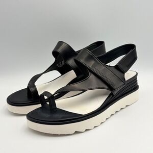 Franco Sarto Chasi Black White Platform Wedge Toe Loop Sandals Womens 8M